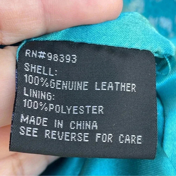 Pamela McCoy Turquoise Cheetah Leopard Print 100% Leather Full Zip Jacket medium - Picture 11 of 12